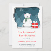 Kleine polaire Beer met rood Cadeau eerste verjaar Kaart (Voorkant)