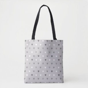 Kleine polka harten in grijze tinten tote bag