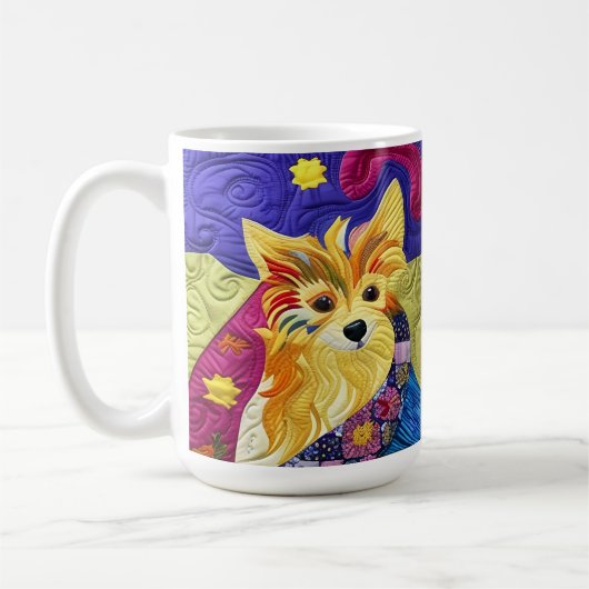 Kleine pom Puppy Quilly als design Koffiemok (Links)