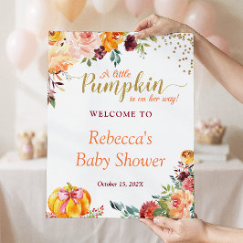 Kleine pomkin Autumn Floral Baby shower Sign. Poster