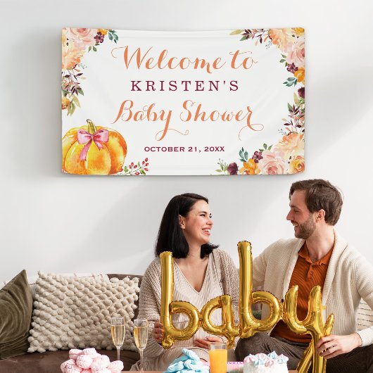 Kleine pomkin Floral Herfst najaar Baby shower Spandoek