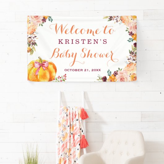 Kleine pomkin Floral Herfst najaar Baby shower Spandoek (Insitu)