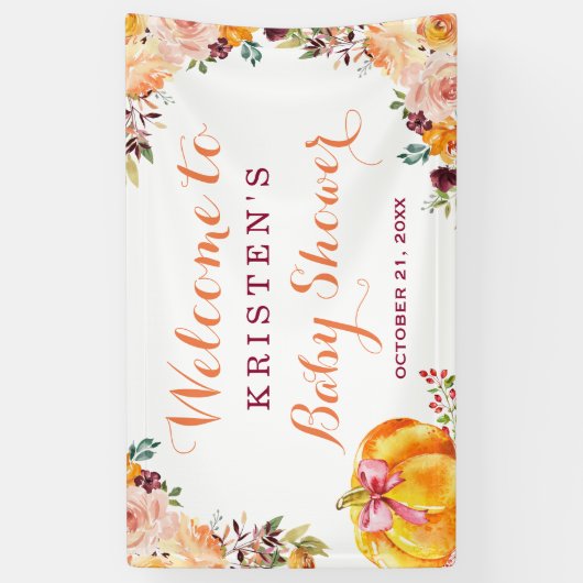 Kleine pomkin Floral Herfst najaar Baby shower Spandoek (Verticaal)