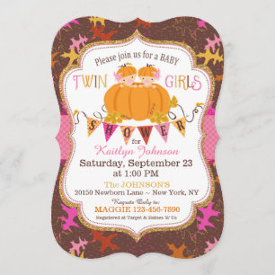 Kleine pomkin Twin Girls die Baby shower met blade Kaart