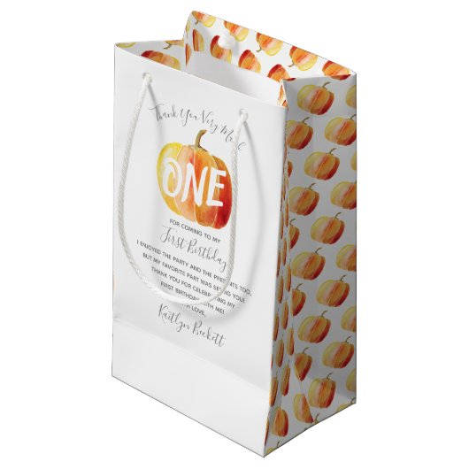 Kleine pompoen 1e verjaardag dank je klein cadeauzakje (Voorkant Gekanteld)