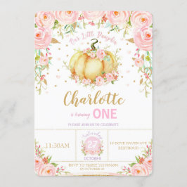 Kleine Pompoen 1e Verjaardag Meisje Roze Bloemen Kaart