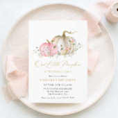 Kleine pompoen 1e verjaardag roze bloemuitnodiging kaart