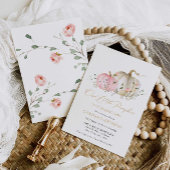 Kleine pompoen 1e verjaardag roze bloemuitnodiging kaart