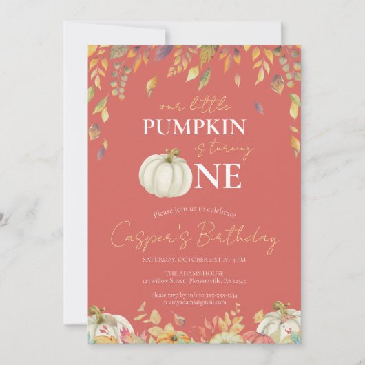 Kleine Pompoen 1e Verjaardag Waterverf Herfst Kaart (Voorkant)
