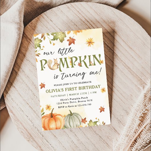 Kleine Pompoen 1e Verjaardagsfeestuitnodiging Kaart