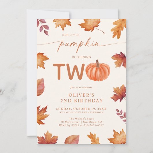 Kleine Pompoen 2e Verjaardag Herfst  Kaart (Voorkant)