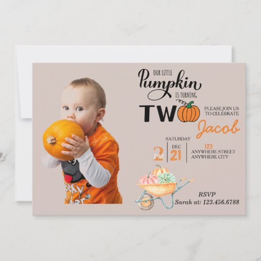 Kleine pompoen 2e verjaardag Kinderen van Birthday Kaart (Voorkant)