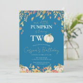 Kleine pompoen 2e verjaardag Waterverf Herfst blau Kaart (Staand voorkant)