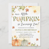 Kleine Pompoen 2e Verjaardagsfeestuitnodiging Kaart (Voorkant)