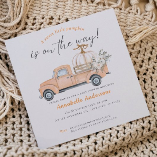 Kleine Pompoen aquarel babyshower uitnodiging