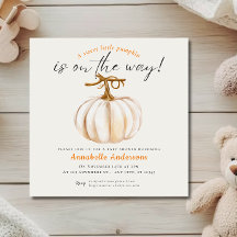 Kleine Pompoen aquarel babyshower uitnodiging