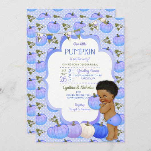 Kleine Pompoen Baby Boy Douche Donkere Tone Curly Kaart (Voorkant / Achterkant)