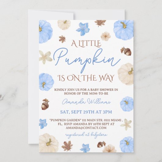 Kleine pompoen baby jongen douche kaart (Voorkant)