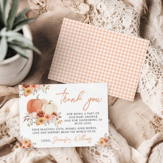 Kleine Pompoen Baby Meisje Douche Dank u kaart