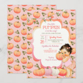 Kleine Pompoen Baby Meisje Douche Licht Brunette Kaart (Voorkant / Achterkant)