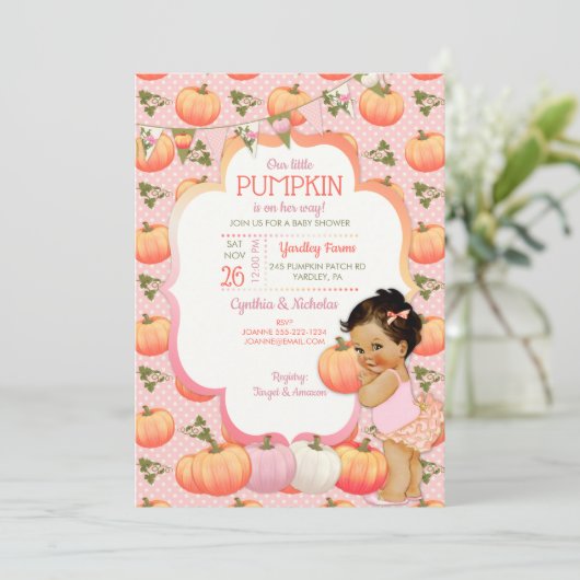 Kleine Pompoen Baby Meisje Douche Medium Brunette Kaart (Staand voorkant)