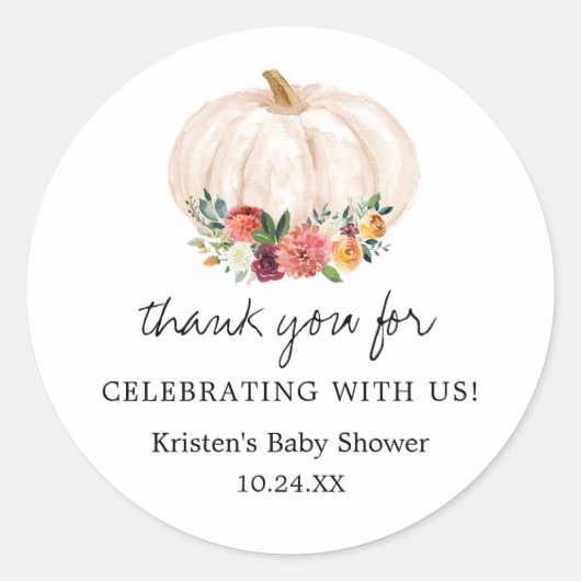 Kleine Pompoen Baby Shower Bedankt Ronde Sticker (Voorkant)