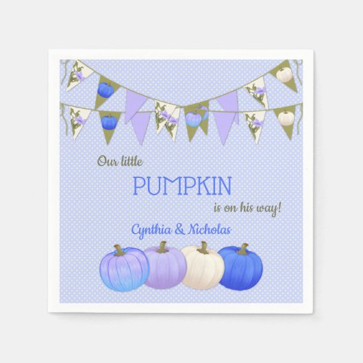 Kleine Pompoen Baby shower Blauwe Ivoor Lavendel Servet (Voorkant)