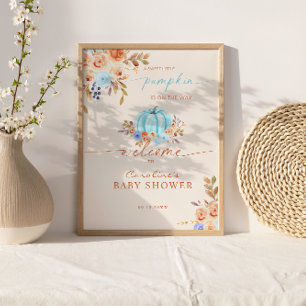 Kleine Pompoen Baby Shower Blauwe Jongen Welkom Poster
