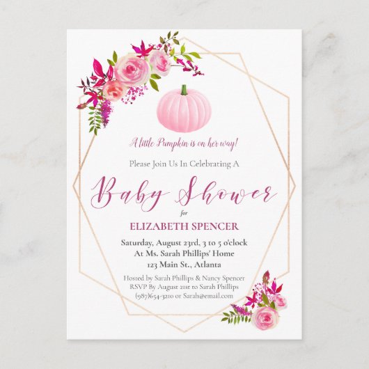 Kleine Pompoen Baby shower Bloemen uitnodigen Uitnodiging Briefkaart (Voorkant)