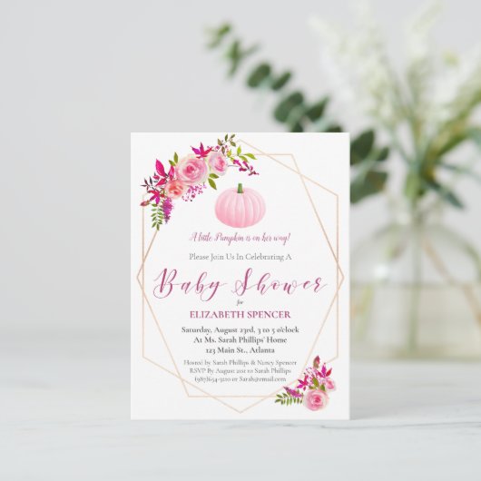 Kleine Pompoen Baby shower Bloemen uitnodigen Uitnodiging Briefkaart (Staand voorkant)