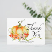 Kleine pompoen baby shower dank je kaart (Staand voorkant)