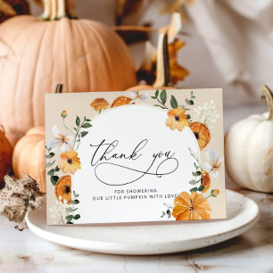 Kleine pompoen baby shower dank je kaart