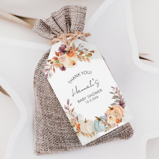 Kleine pompoen Baby shower Dank je wel Cadeaulabel