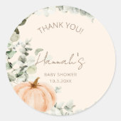 Kleine pompoen Baby shower Dank je wel Ronde Sticker (Voorkant)