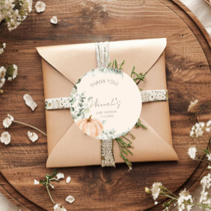 Kleine pompoen Baby shower Dank je wel Ronde Sticker