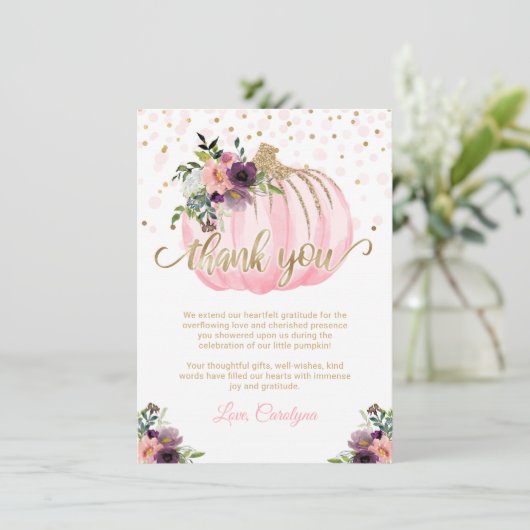 Kleine pompoen Baby shower dank u 4.5x6.25 (Staand voorkant)