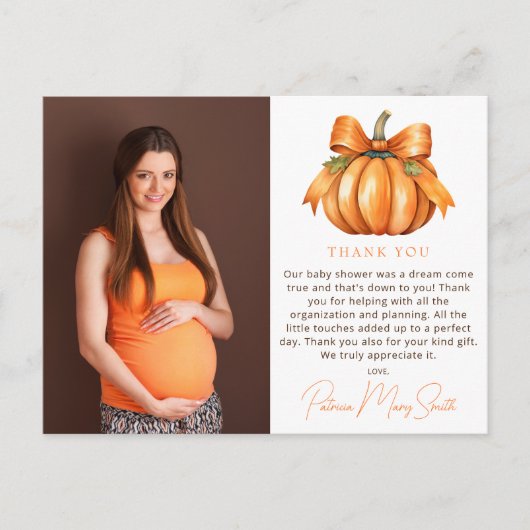Kleine pompoen Baby shower foto dank u Briefkaart (Voorkant)