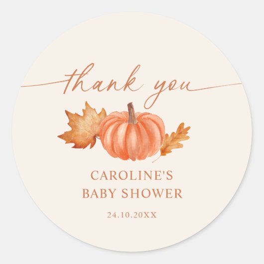 Kleine pompoen Baby shower Herfst Dank u Ronde Sticker (Voorkant)