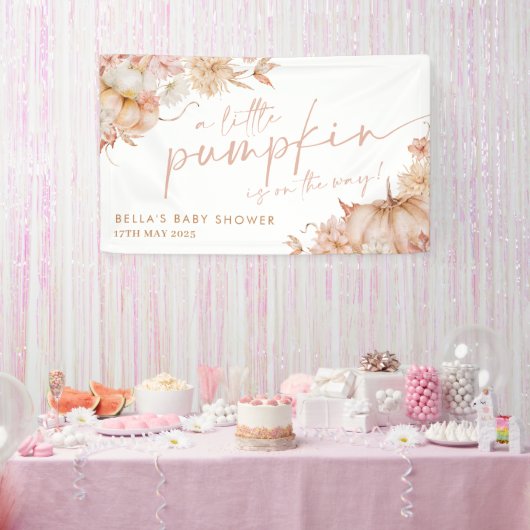 Kleine Pompoen Baby shower Herfst Roze Bloemen Ban Spandoek (Feest)