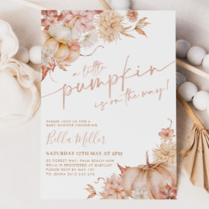 Kleine pompoen Baby shower Herfst roze bloemig Kaart