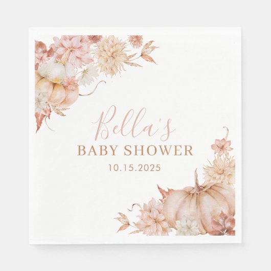 Kleine pompoen Baby shower Herfst roze bloemig Servet (Voorkant)
