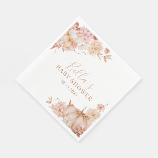 Kleine pompoen Baby shower Herfst roze bloemig Servet (Hoek)