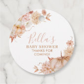 Kleine pompoen Baby shower Herfst roze bloemige gu Bedankjes Labels (Voorkant)