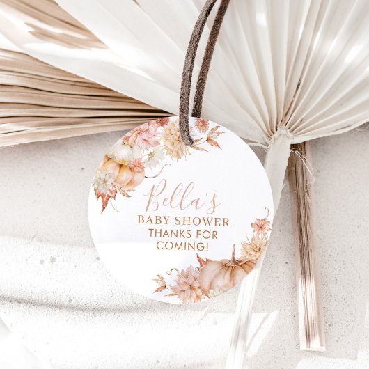 Kleine pompoen Baby shower Herfst roze bloemige gu Bedankjes Labels