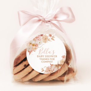 Kleine pompoen Baby shower Herfst roze bloemige gu Ronde Sticker