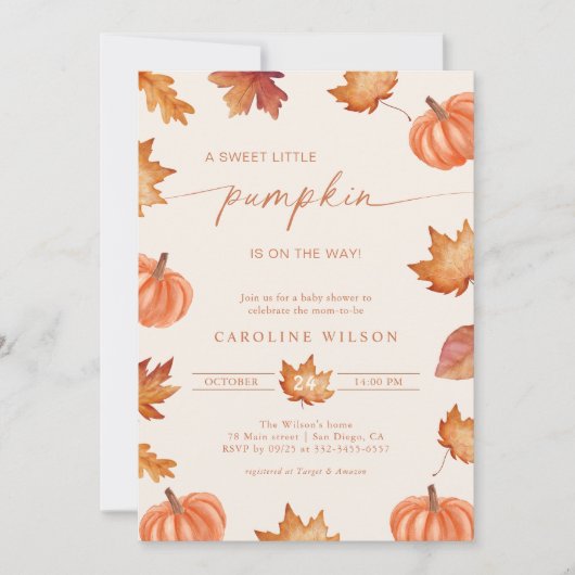 Kleine pompoen Baby shower Herfst verbrand Sinaasa Kaart (Voorkant)