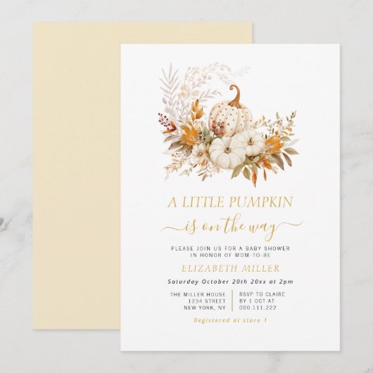 kleine pompoen baby shower kaart (Voorkant / Achterkant)