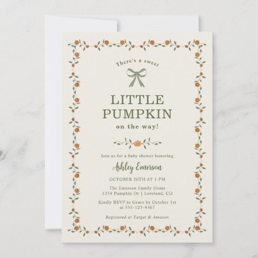 Kleine Pompoen Baby Shower Kaart (Voorkant)