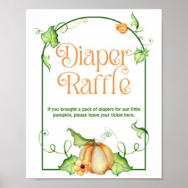 Kleine Pompoen Baby shower Luier Raffle Game Sign Poster