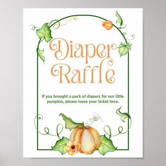 Kleine Pompoen Baby shower Luier Raffle Game Sign Poster (Voorkant)